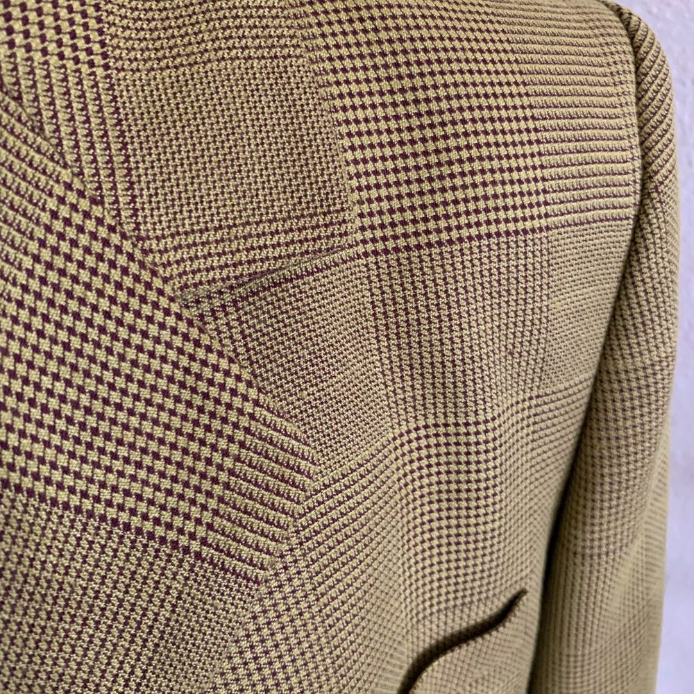 Linda Allard, Ellen Tracy Chartreuse Green Plaid Women's Blazer Jacket 12 - Picture 7 of 10